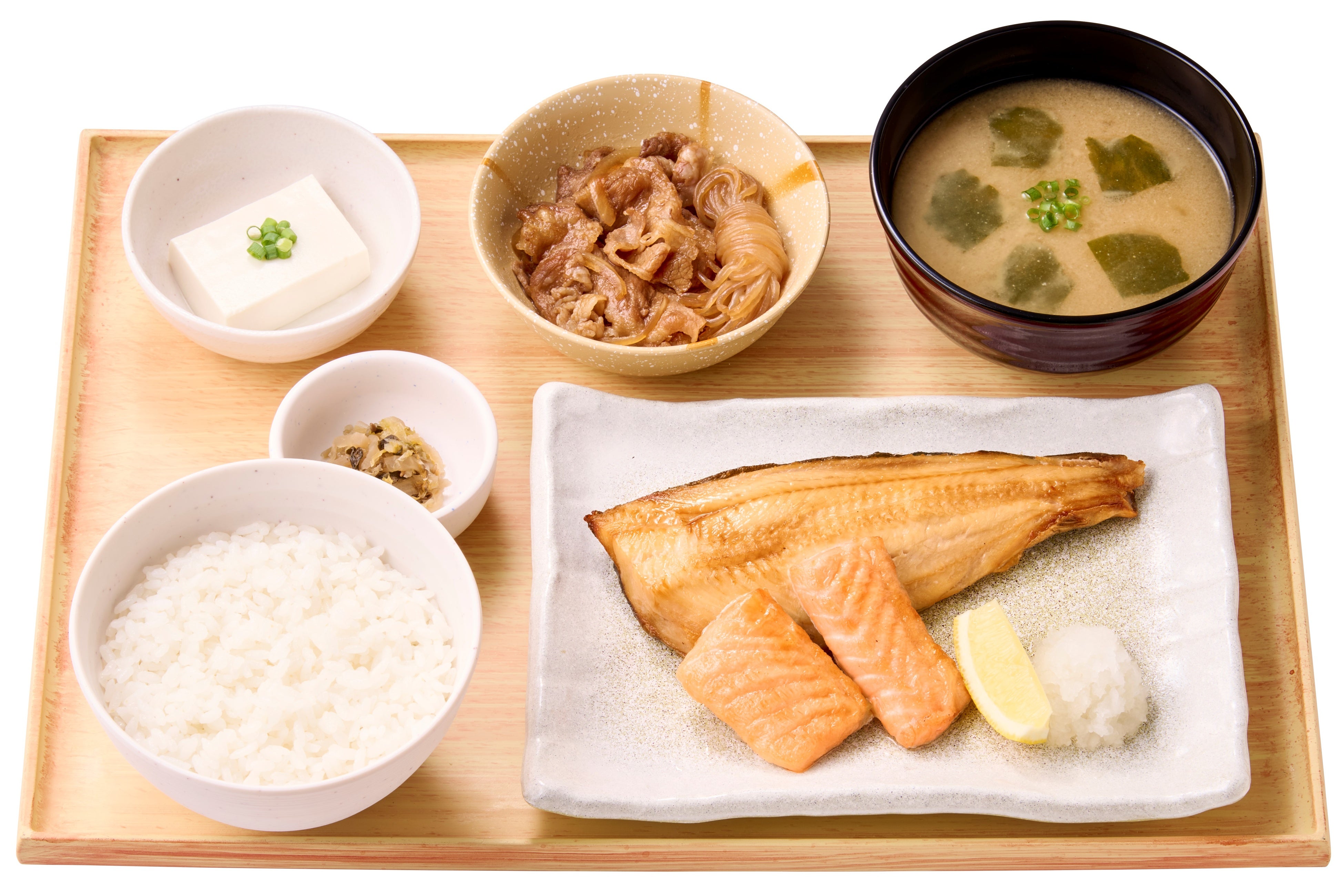 【ミニすき焼き小鉢付】 鮭ハラスとしまほっけの定食 1,390円