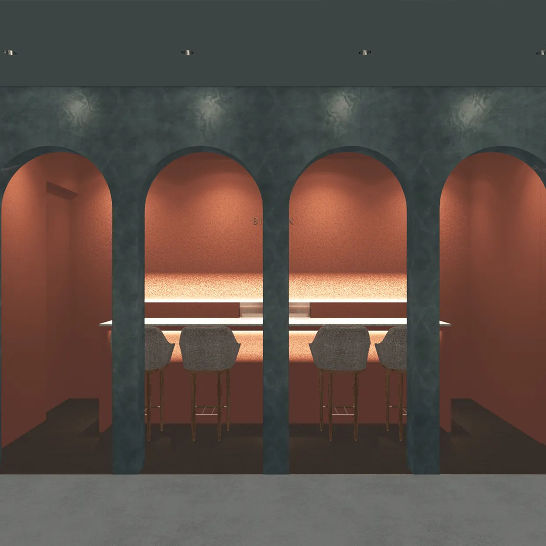 お店の奥には、バーカウンターのような、ラグジュアリーな雰囲気の接客スペースも　 気軽にお好みのカラーストーン選びをお楽しみいただけます（画像はパース）