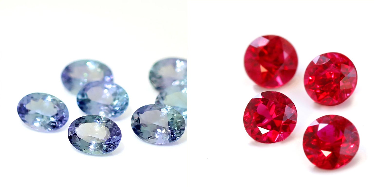 左：バイカラー・タンザナイト／右：ルビー