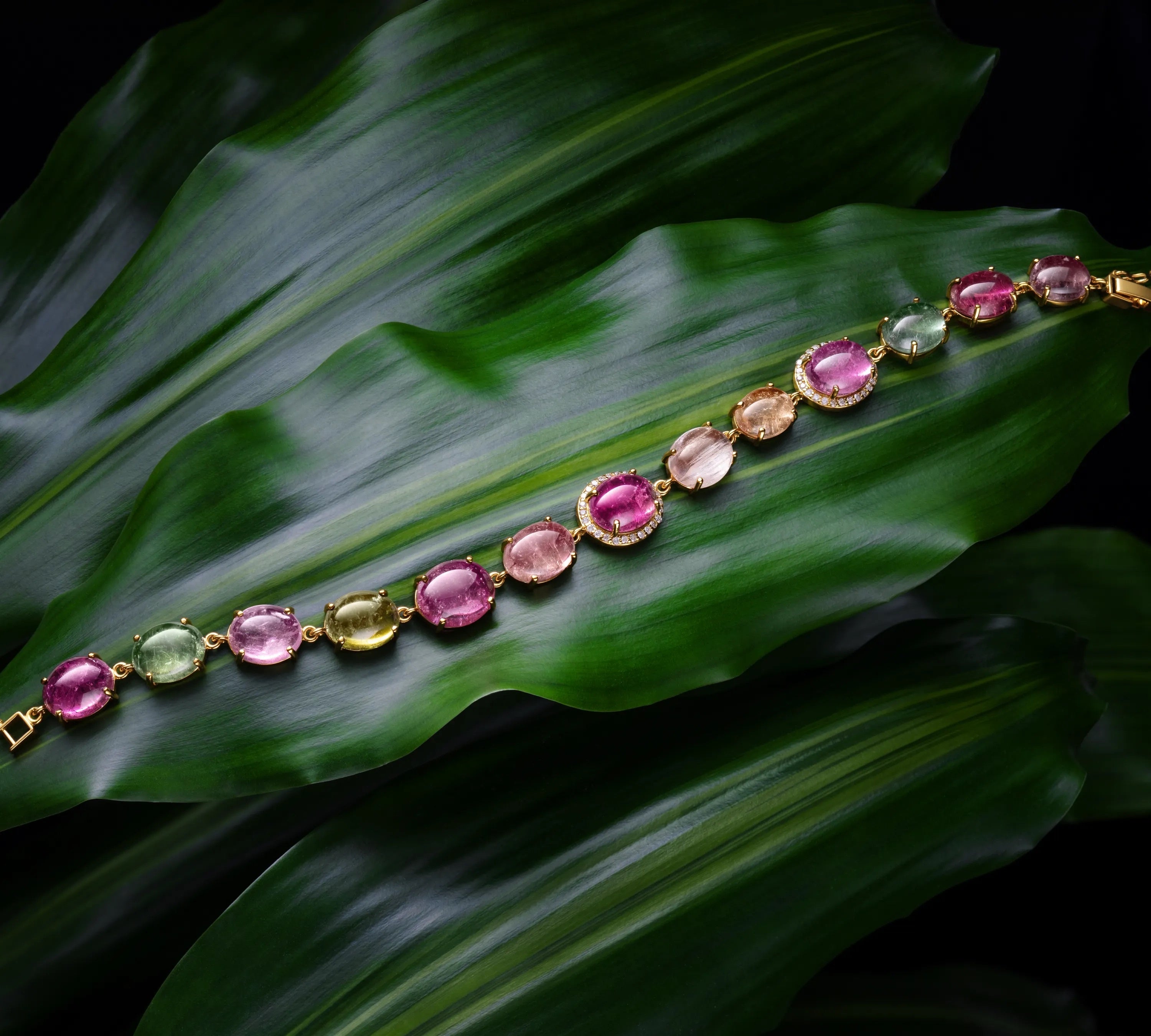 Multi Color Tourmaline, Diamond K18 Bracelet・ Delfinio