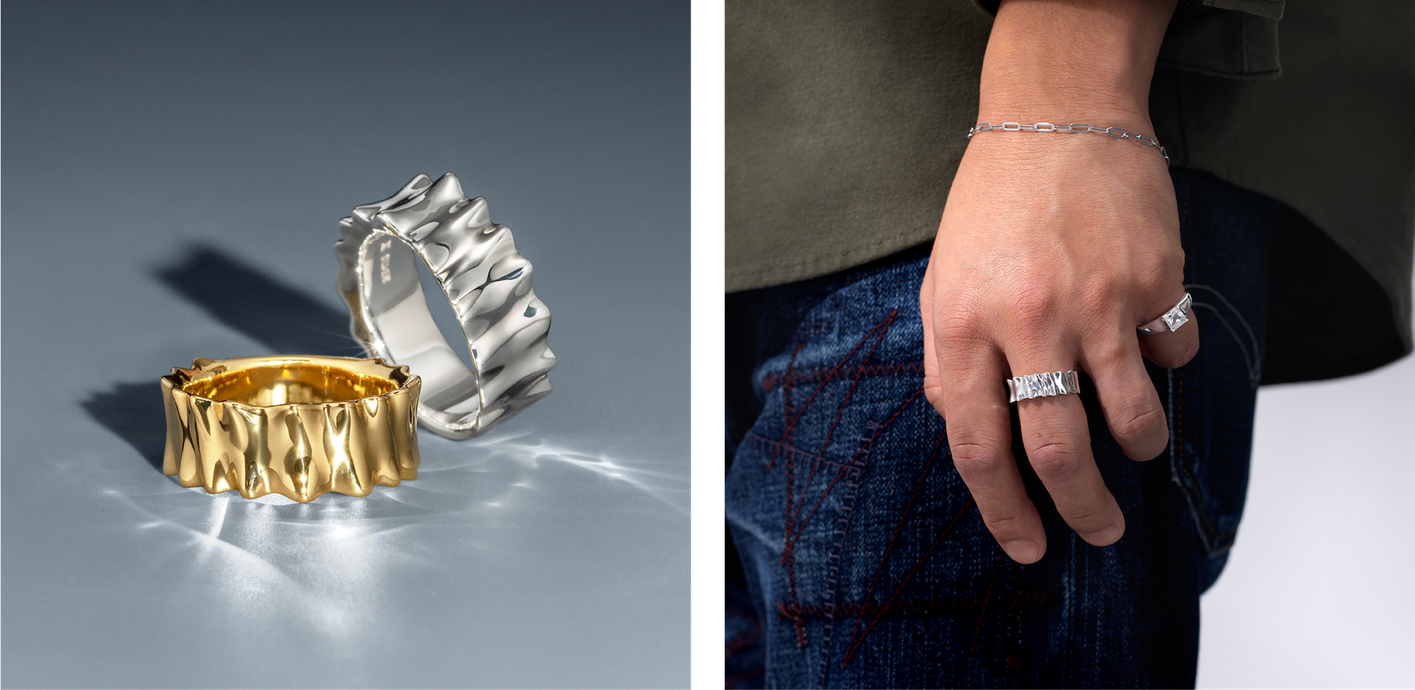 シルバー925／K18コーティング リング・フリル