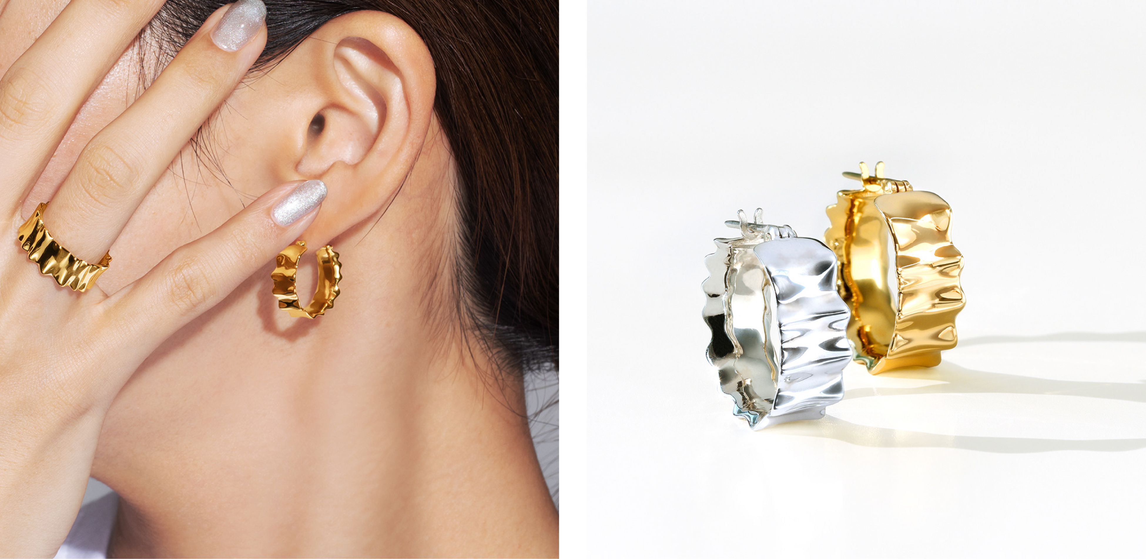 シルバー925／K18コーティング ピアス(片耳)・フリル