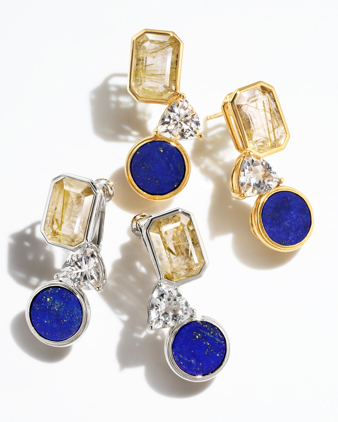 ルチルクォーツ×マルチカラージュエル シルバー925/K20コーティングピアス(両耳）/イヤリング(両耳)・コフレヌーヴォー