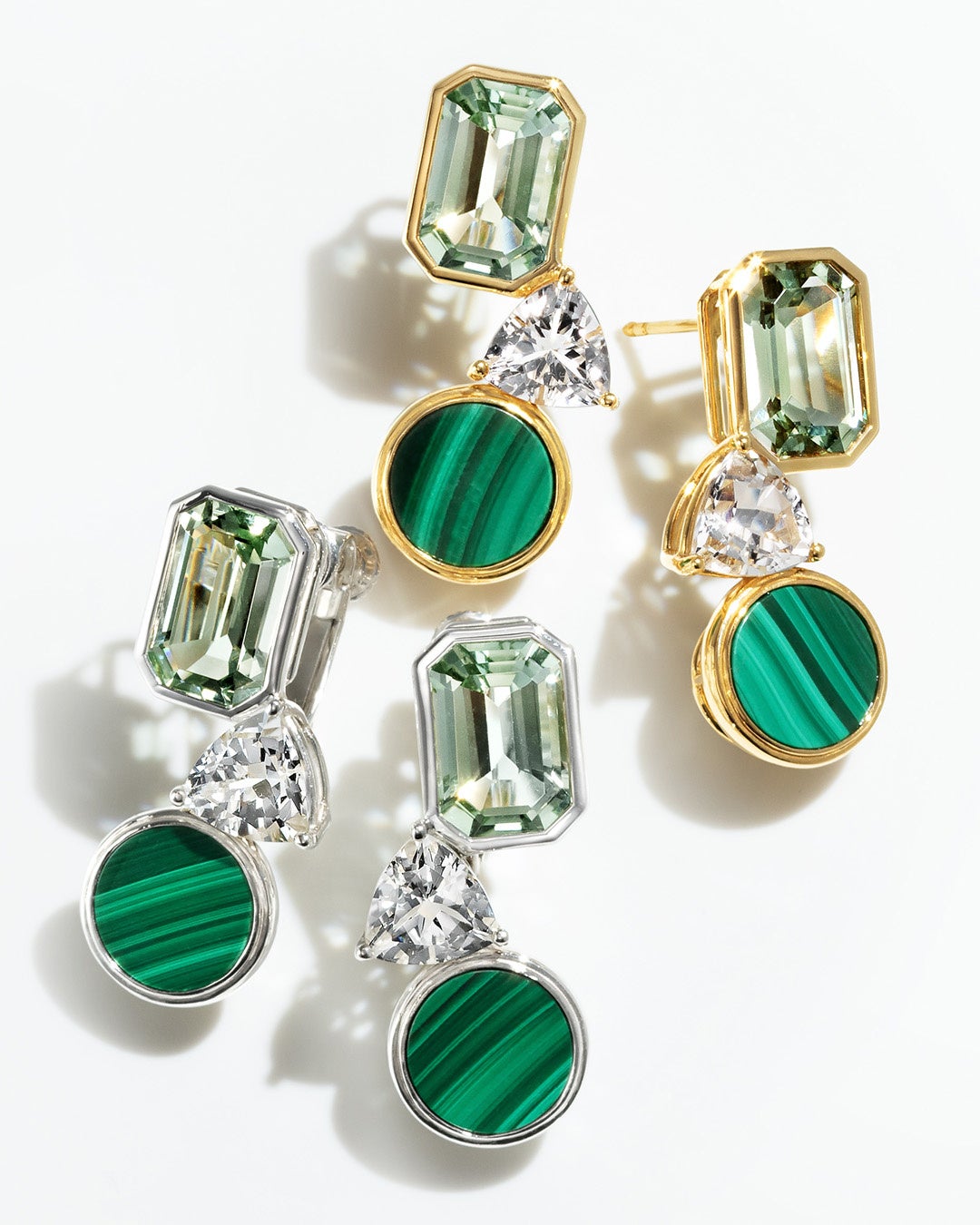 グリーンアメジスト×マルチカラージュエル シルバー925／K20コーティング ピアス(両耳）／イヤリング(両耳) コフレヌーヴォー