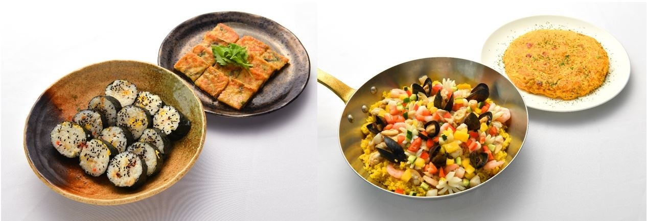 （写真左）韓国（キンパ・チヂミ）　（写真右）スペイン（パエリア・オムレツ）