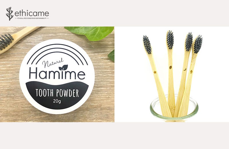 L）粉歯磨き粉 ハミミー　R）バンブー歯ブラシ