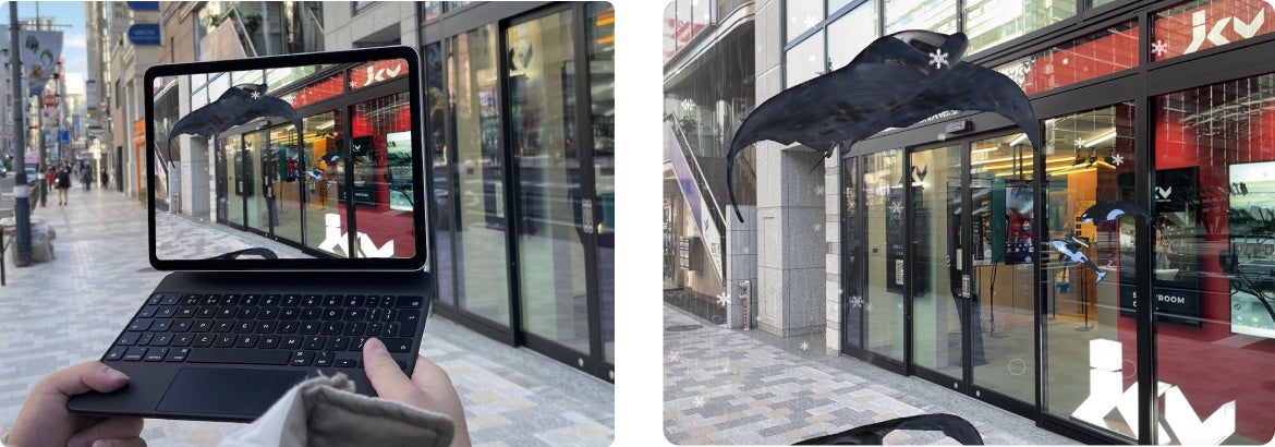 VPS技術を活用したAR（写真：DemoLab入口前にて）