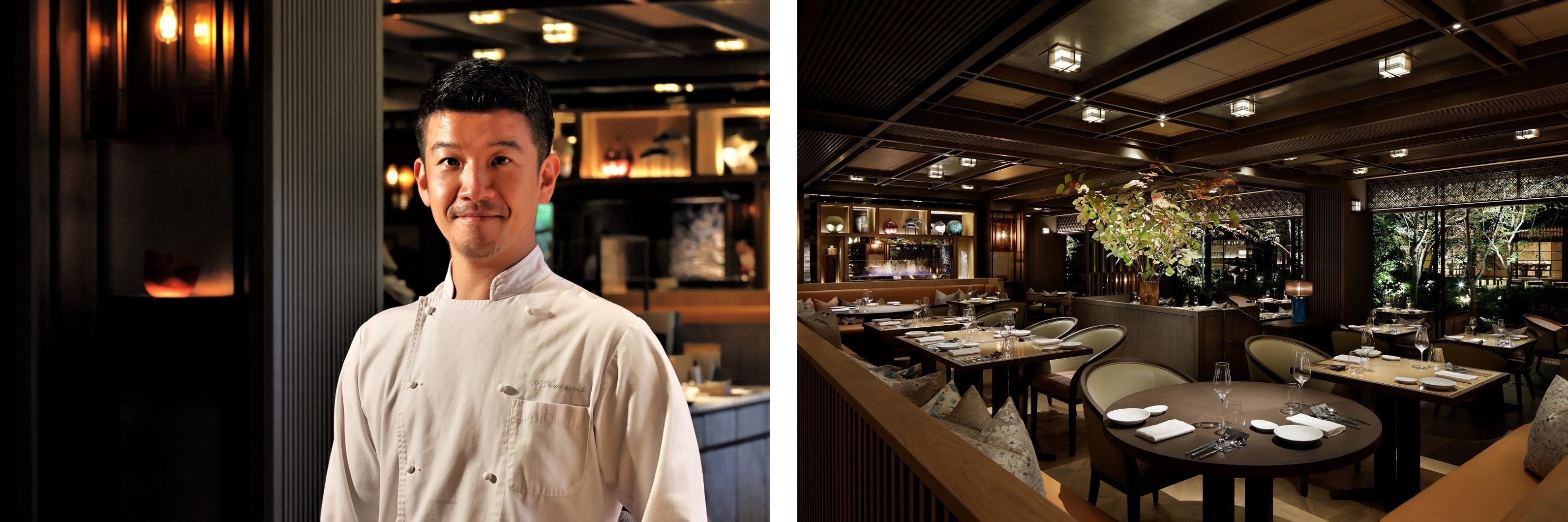 （左） コンサルタントシェフ米澤 文雄氏　（右）イタリア料理「FORNI」内観