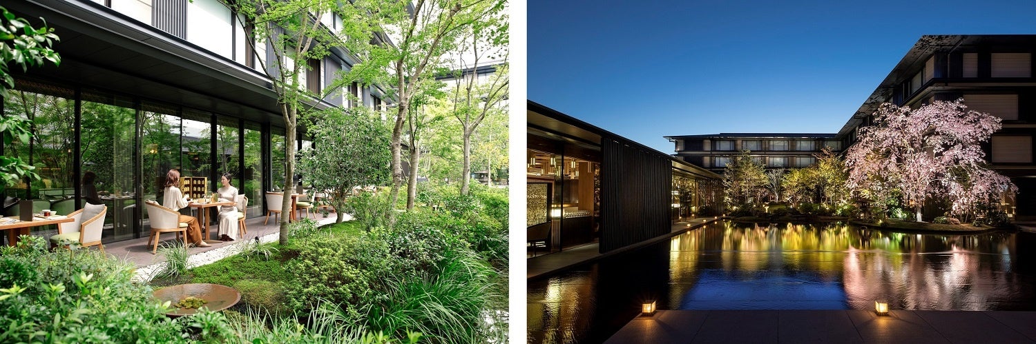 左：THE GARDEN BAR テラス席　右：春の庭園 イメージ