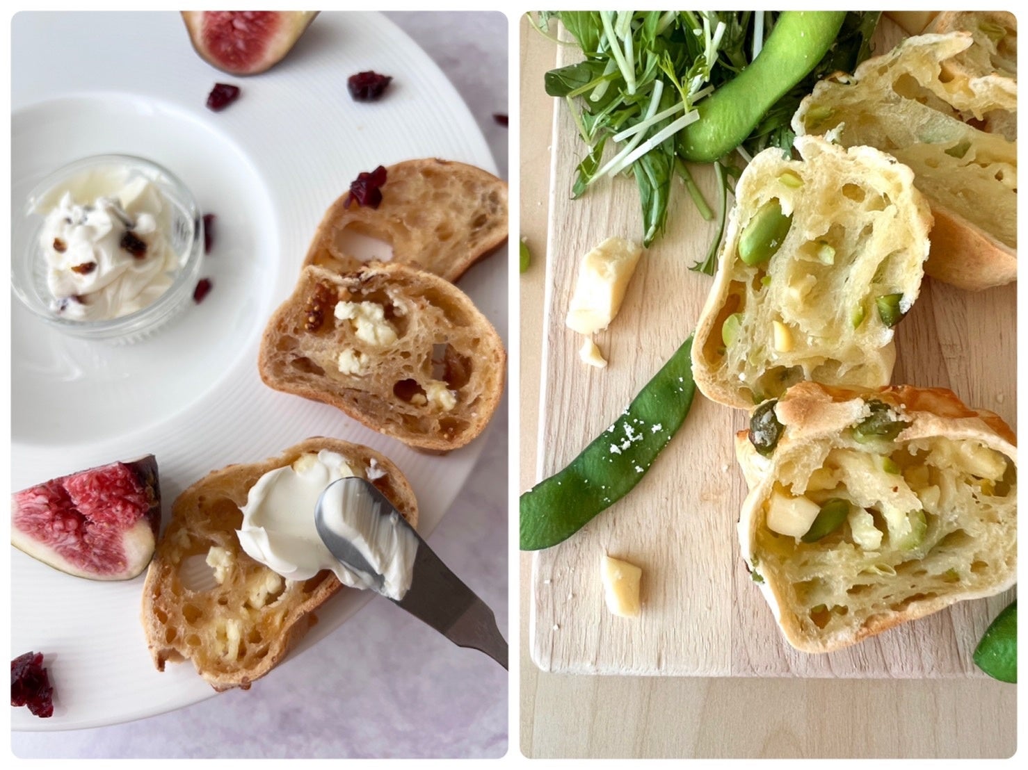 【期間限定】豆乳もちもちぱん いちじくクリームチーズ味(左)と枝豆チーズ味(右)