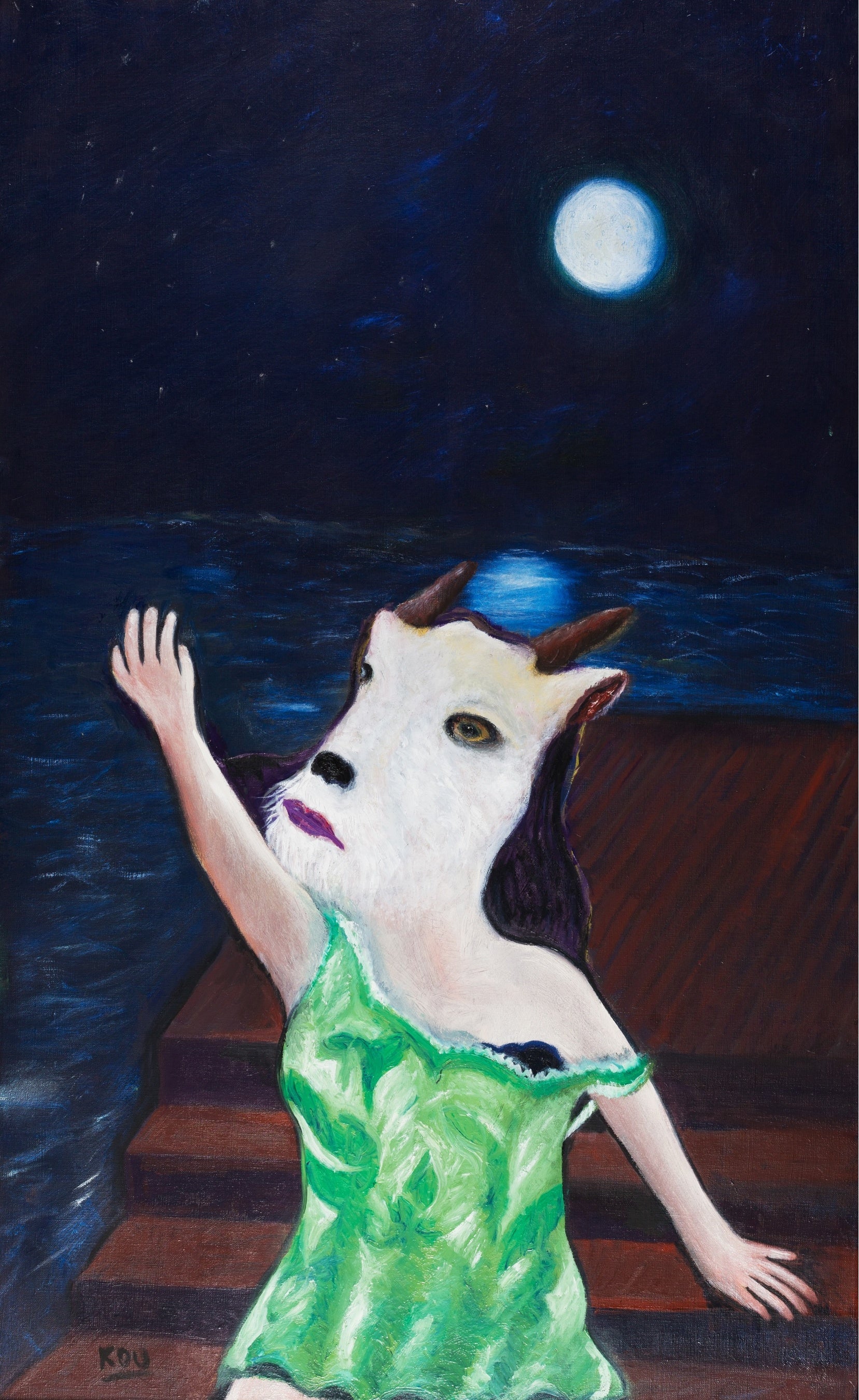 《HUMANiMAL-月とやぎ》 1061×650mmキャンバス、油彩　2018年