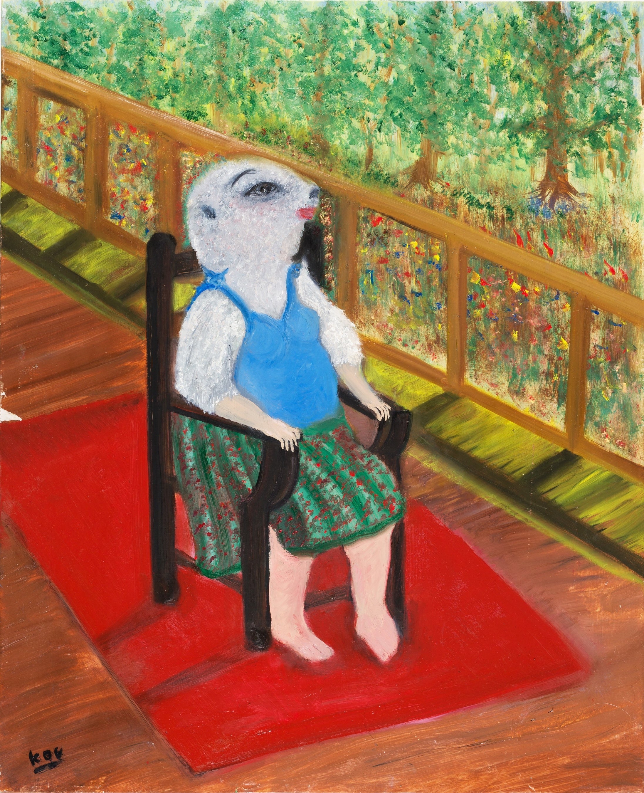 《HUMANiMAL-コテージでくつろぐプレーリードッグ》 650×530mm木枠、紙、油彩　2017年