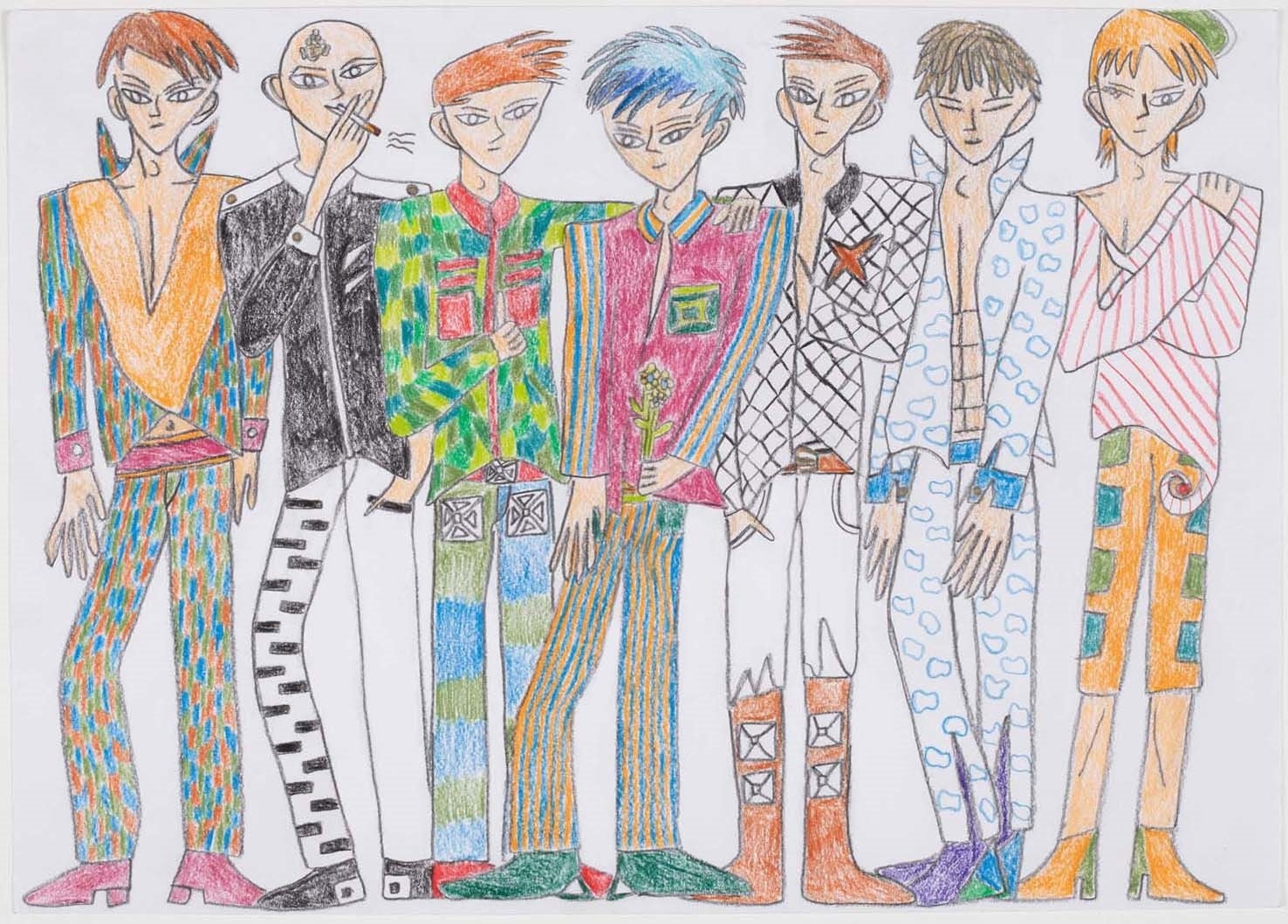 桝田千恵子《ファッションショー　パート1》2020年｜270×360mm｜鉛筆、色鉛筆、紙