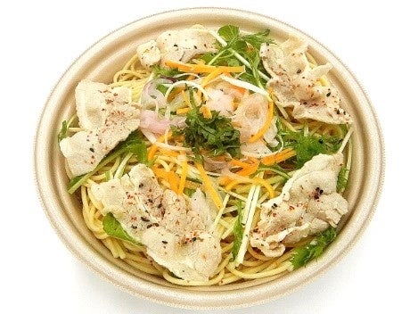 京みず菜と香味野菜の豚しゃぶおだしパスタ