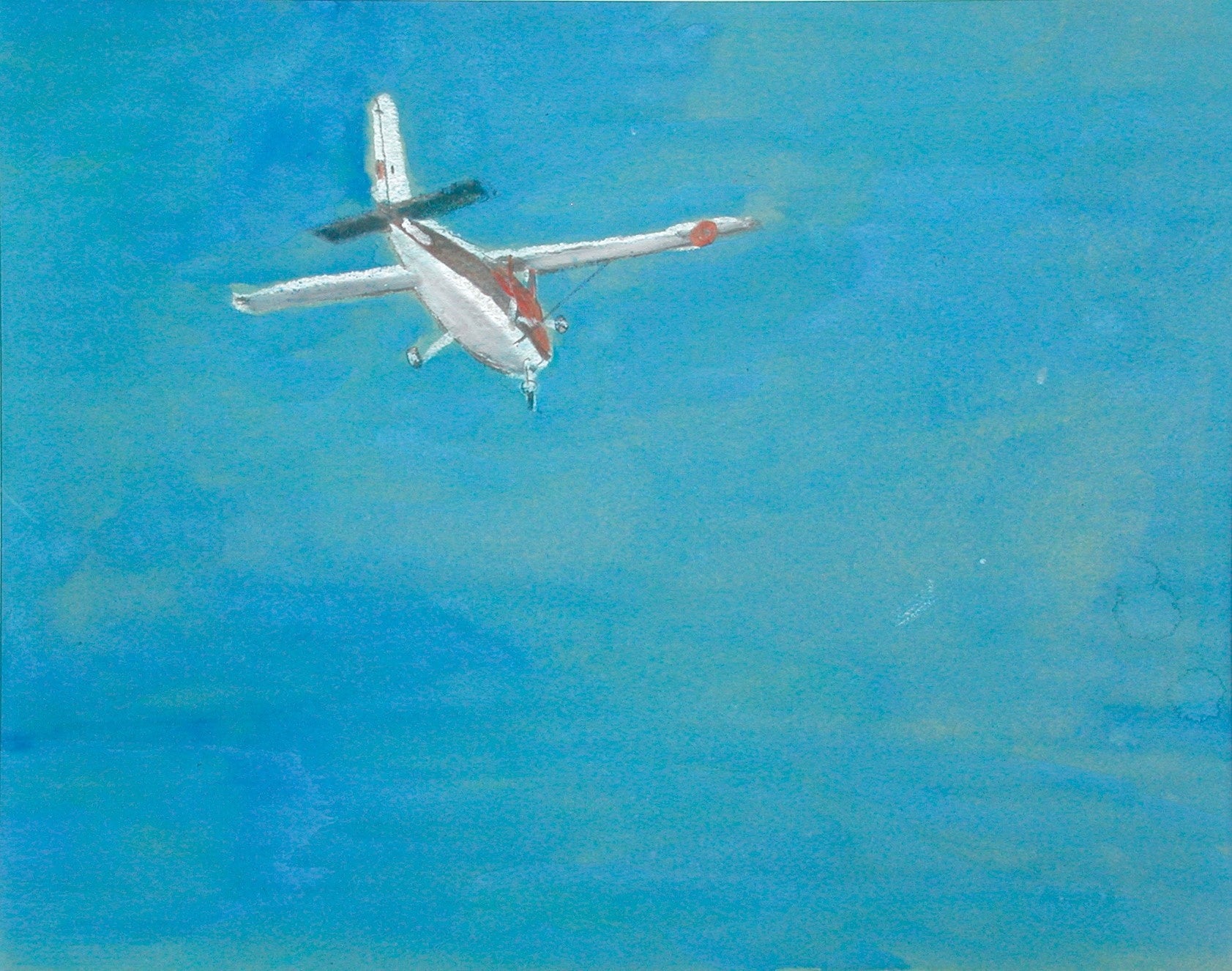 西澤彰(にしざわあきら) 「セスナ172型スカイホーク」制作年不明|ボール紙、鉛筆、クレパス、水彩絵具|210×297mm(画像提供:もうひとつの美術館)