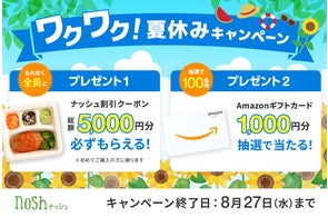 ナッシュの夏休みキャンペーン!【総額5,000円OFF】【Amazonギフトカード1,000円分】が当たる!