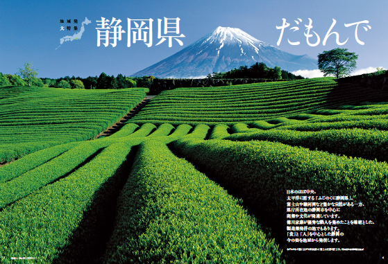 なだらかな丘陵に広がる茶畑越しに富士山が望める富士市