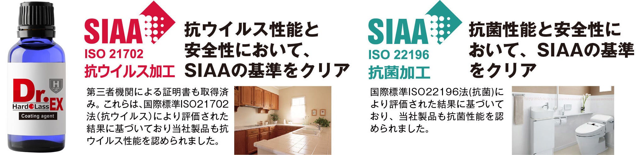 ※ 試験機関：一般財団法人 日本繊維製品品質技術センター　神戸試験センター、試験項目：抗ウイルス性試験、試験方法：ISO  21702 「Measurement of antiviral activity on plastics and other non