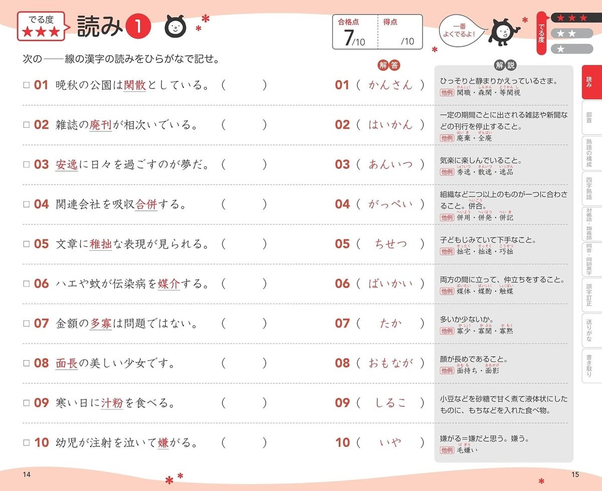 ▲『漢検ポケットでる順 一問一答 2級 三訂版』紙面イメージ