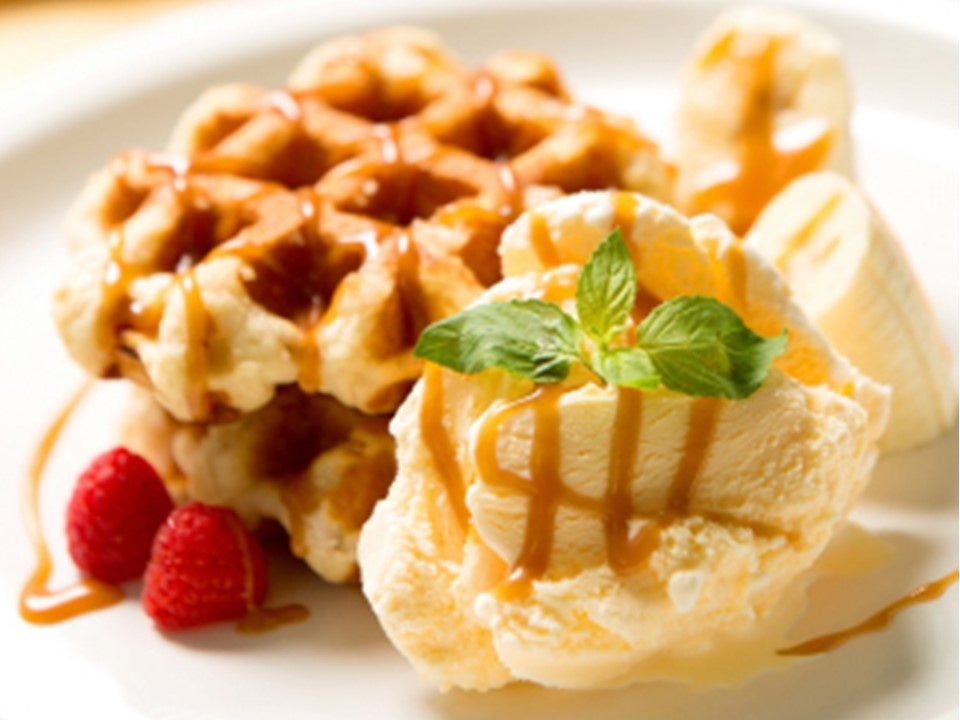 　▲ ベルギーワッフル（アイス乗せ）500円