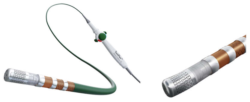 TactiFlex™ SE  イリゲーションカテーテル（左）と先端電極のスリット構造（右）