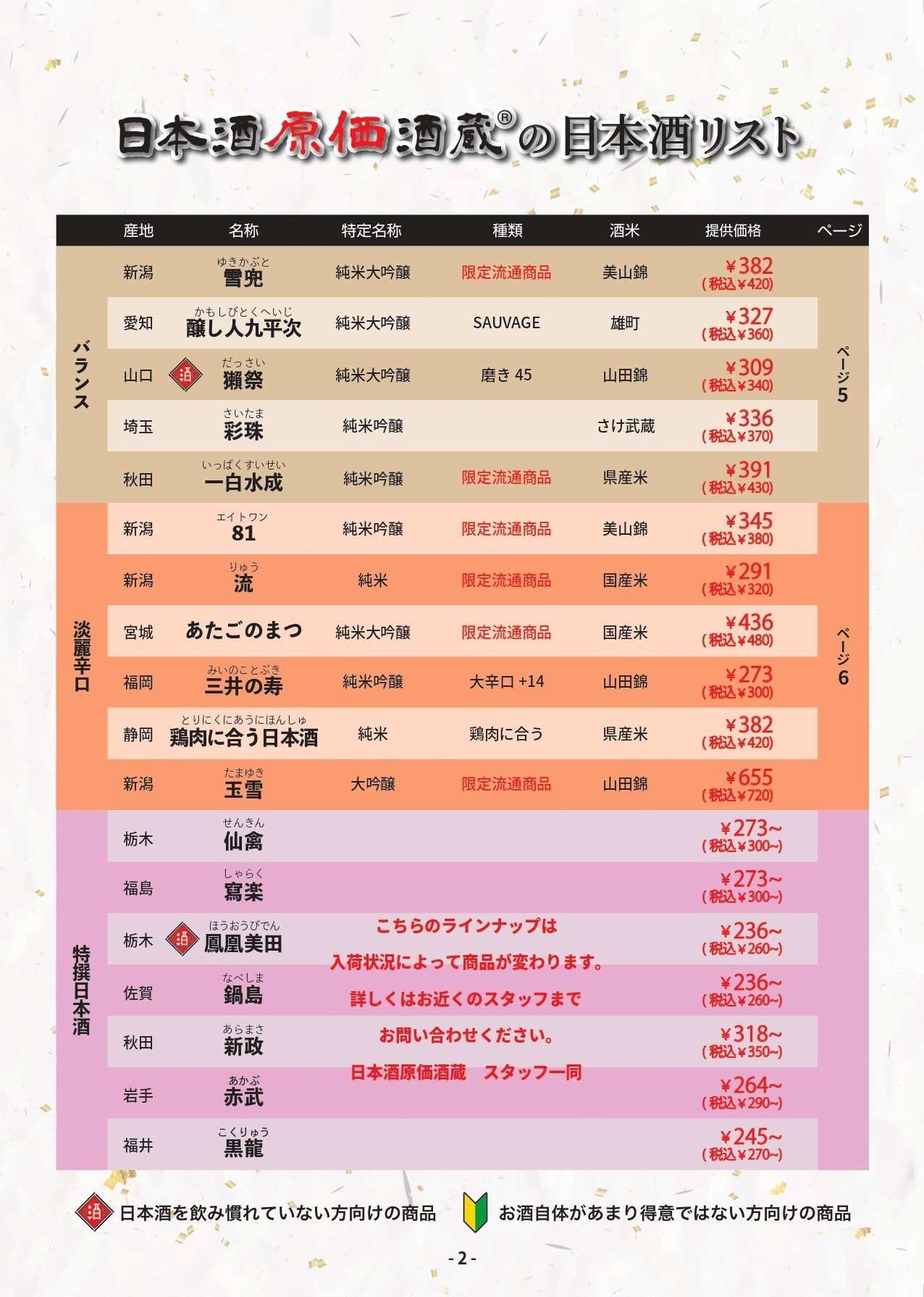 日本酒メニュー1