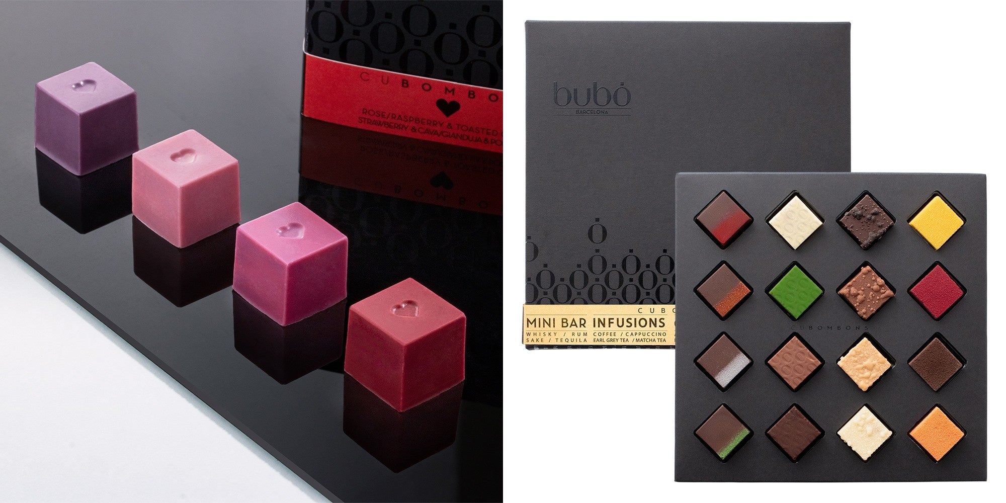 （左）ローズとフルーツの香り華やぐ「ラブ 4種」1,598円（税込） （右）全16種のフレーバーが楽しめる贅沢なセット「アソート」5,184円（税込）