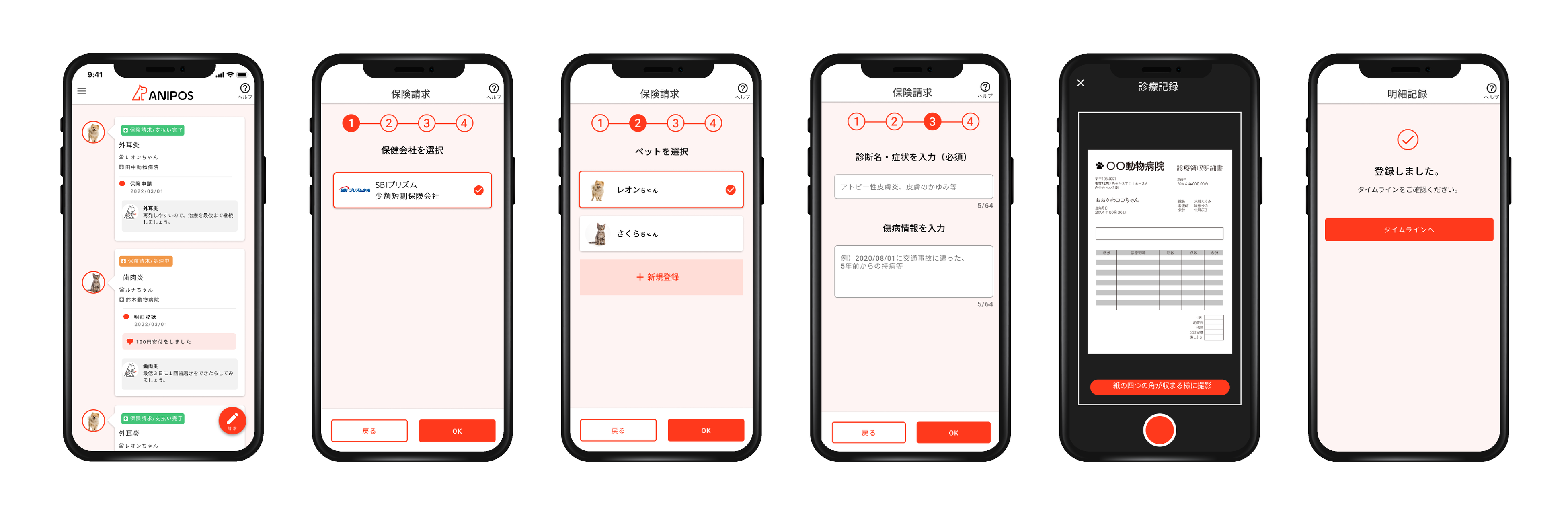 アニポス_ペット保険請求流れイメージ画像 ※実際の画面とは異なることがあります