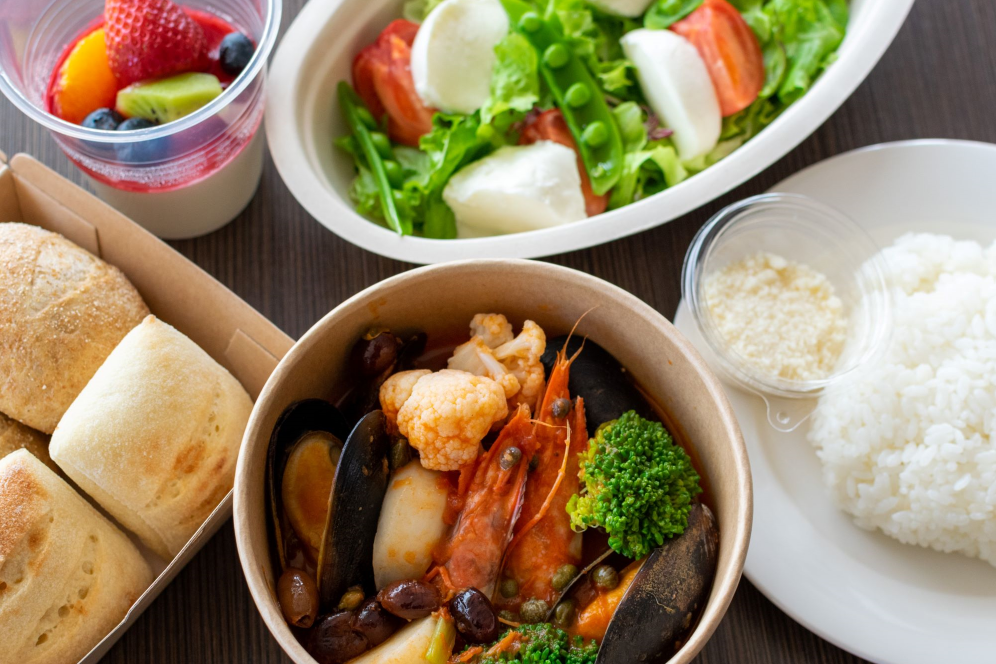 お部屋へお届けする際のセット （アクアパッツア＆リゾット）