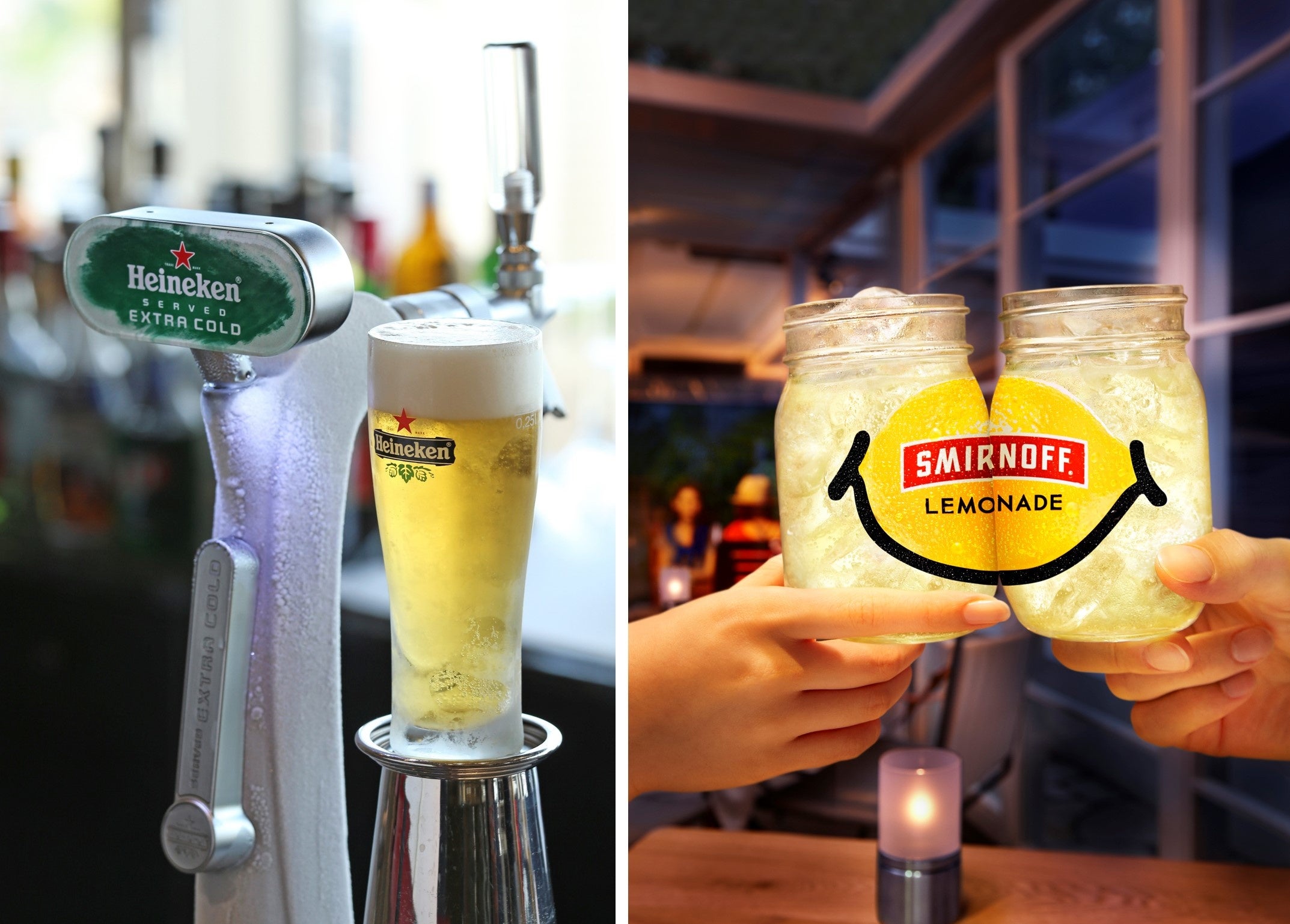 キンキンに冷えたハイネケンエクストラコールドやかわいいジャーで楽しむスミノフレモネード