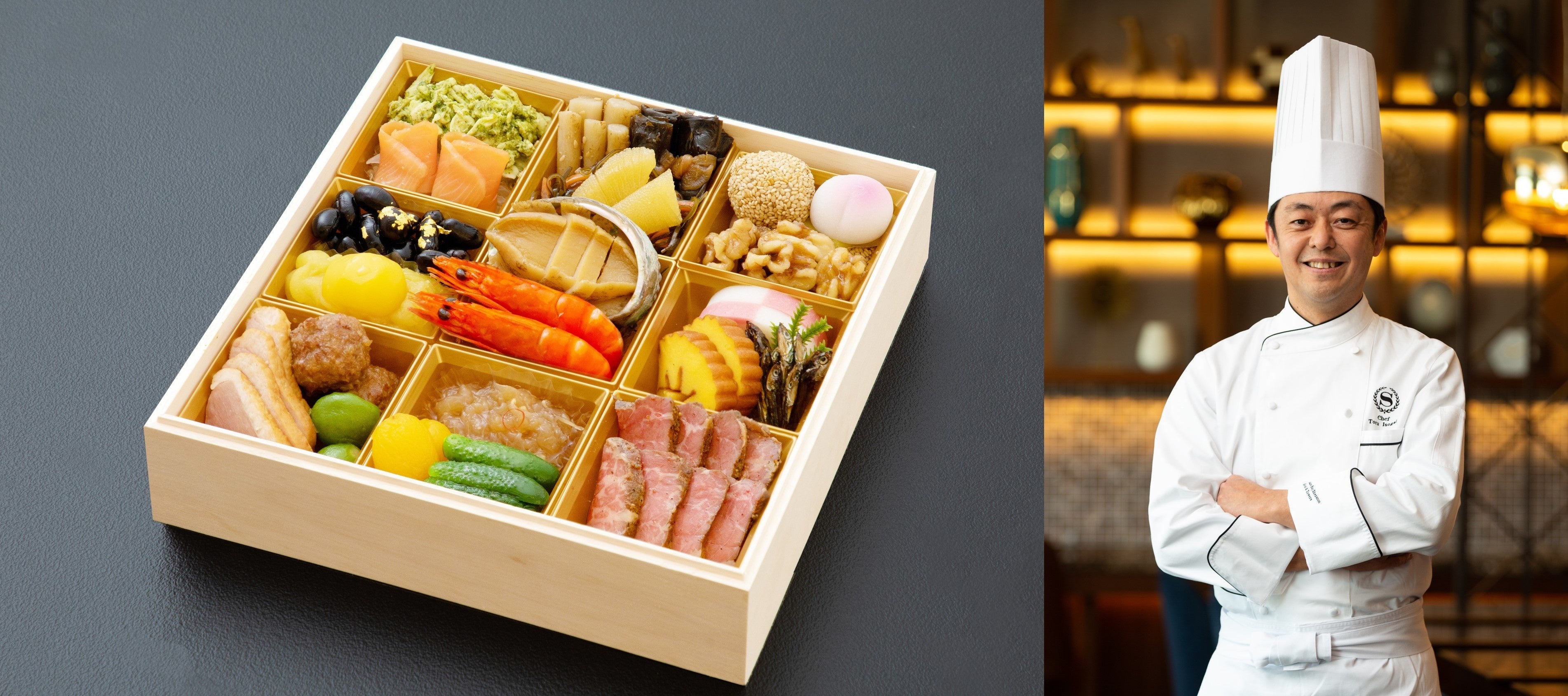 ホテル総料理長 磯貝 徹監修の彩り豊かな「和・洋・中おせち一段重」