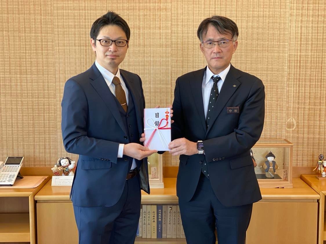 左：ナイル株式会社 執行役員 社長補佐 大谷 昌史、右：石川県 東京事務所長 中谷 安孝氏