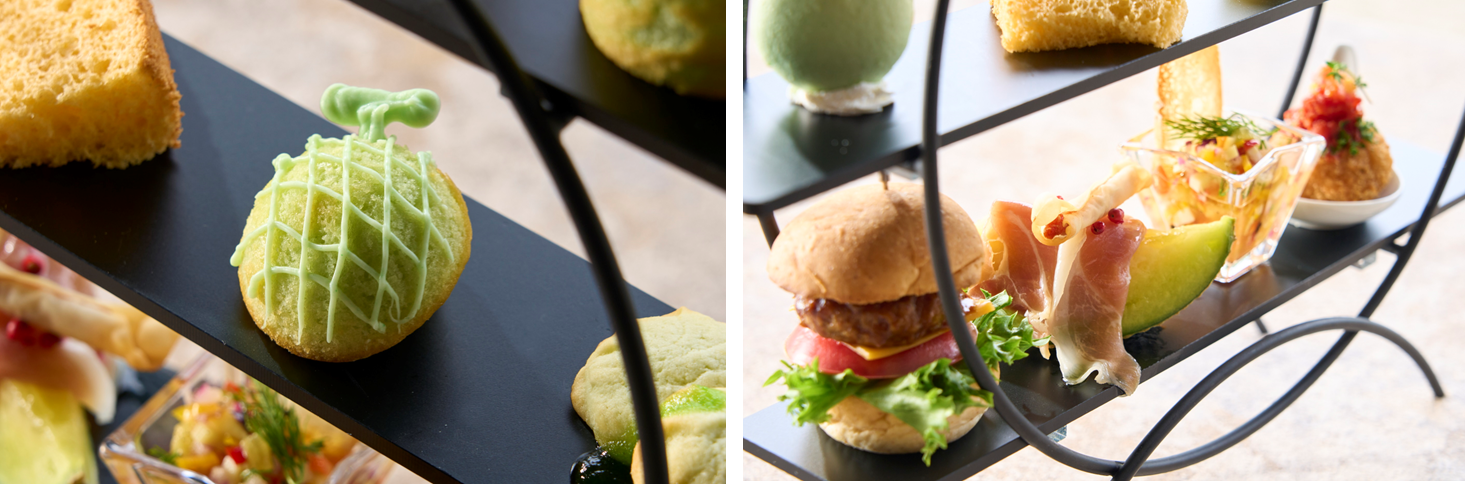 画像③：メロンのマドレーヌ　メロン見立て 　　   画像④：SAVORY（下段）