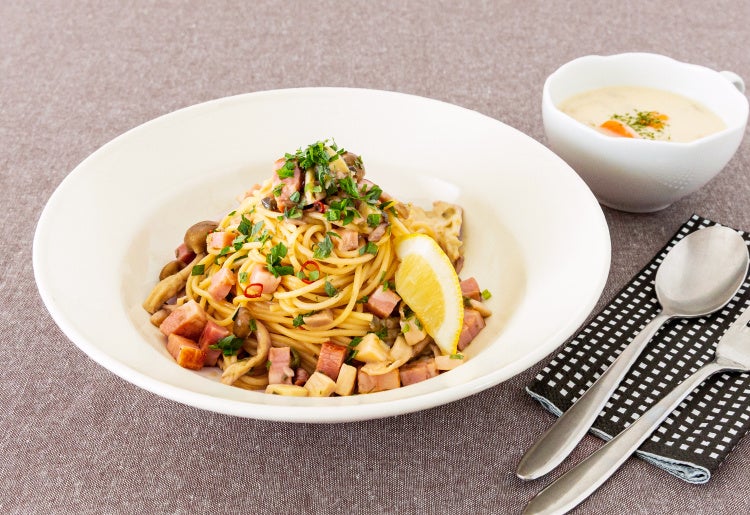 「厚切りベーコンときのこのアーリオオーリオ」