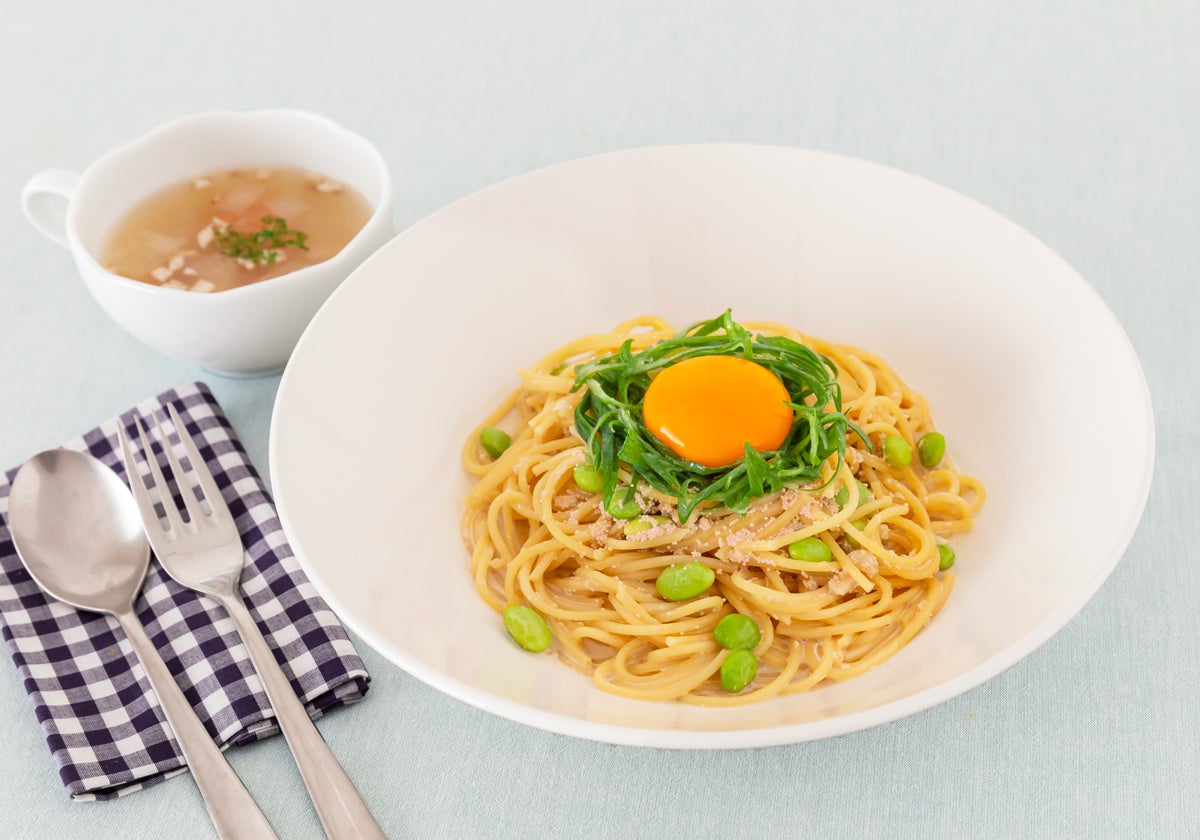 「明太子と九条ネギのカルボナーラ」