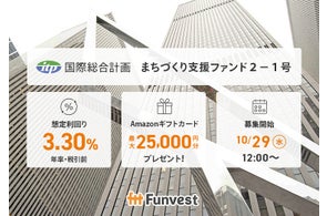 貸付型クラウドファンディング「Funvest」10/29より新ファンド「国際総合計画 まちづくり支援ファンド2-1号」の募集開始