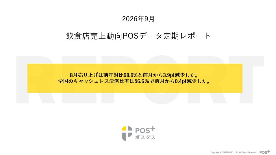 飲食店8月売上、前年比98.9%に減速 キャッシュレス比率も微減