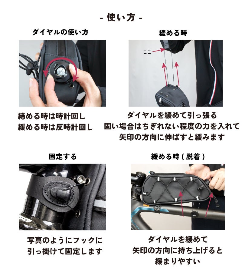 自転車用　グレーの調整可能なバッグとストラップ ROCKBROS フレームバッグ SUPER73向け トップチューブバッグ