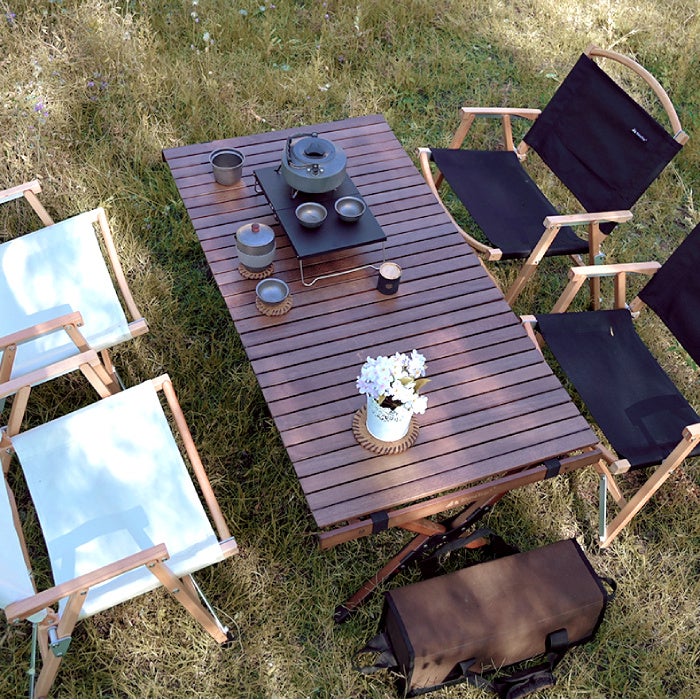 ICECO アウトドア テーブル 竹製 室内用 アルミ合金フレーム 熱