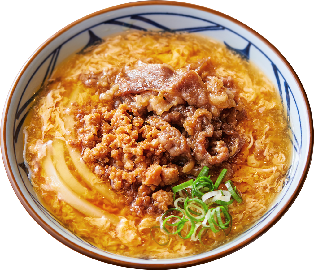 『肉がさね玉子あんかけうどん』（温） （並）690円、（大）820円、（得）950円