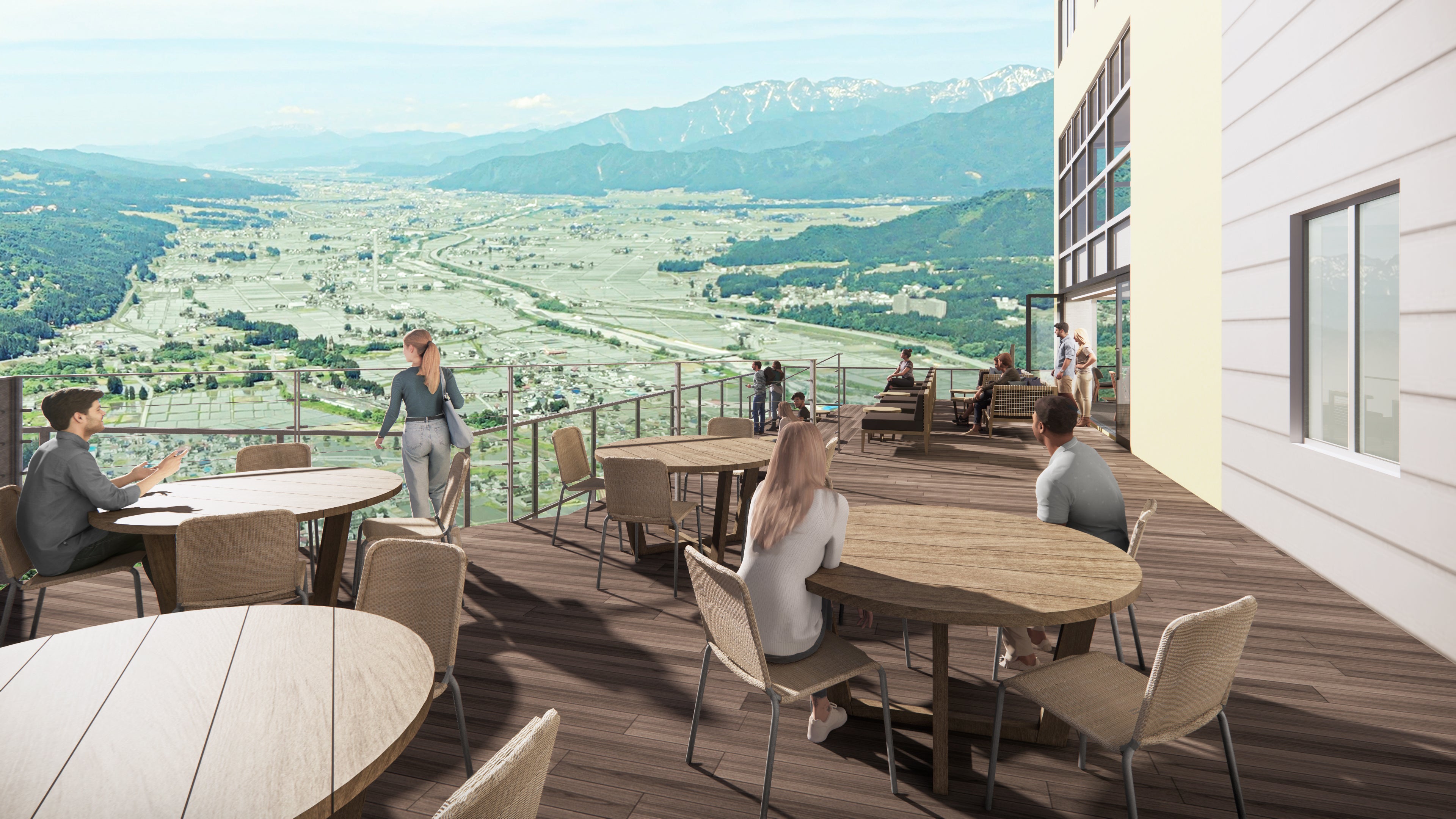 展望テラスから魚沼平野を眺める(イメージ)