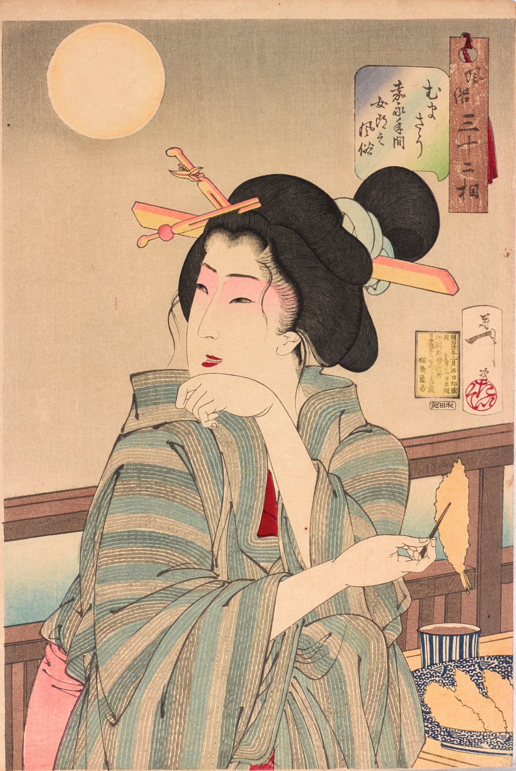 月岡芳年《風俗三十二相　むまさう　嘉永年間女郎の風俗》大判錦絵　明治21年（1888）