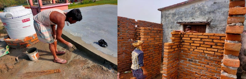 幼稚園の教室と衛生設備の建設の様子（写真：プラン・インターナショナル）