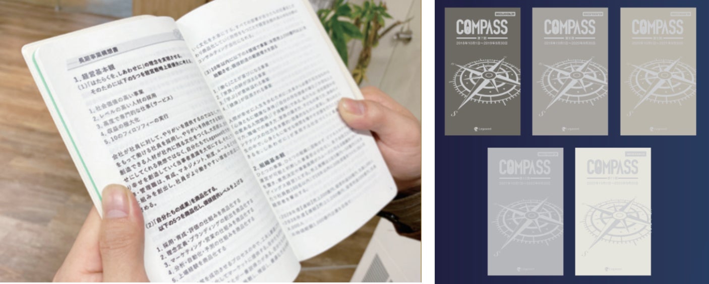 毎年更新する経営計画手帳COMPASS。戦略やルールの変化だけでなく、どれだけ成長しても変わらないものも見られる