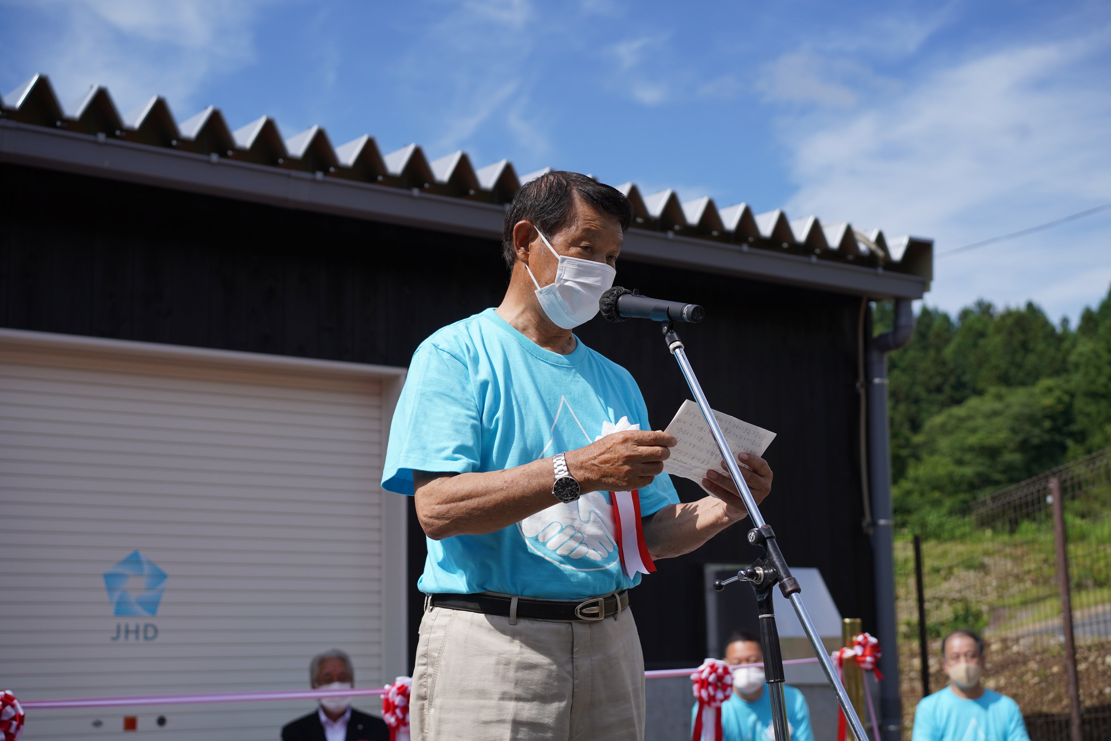 共同事業者である上岩渕水利組合、組合長の割田一のご挨拶。 