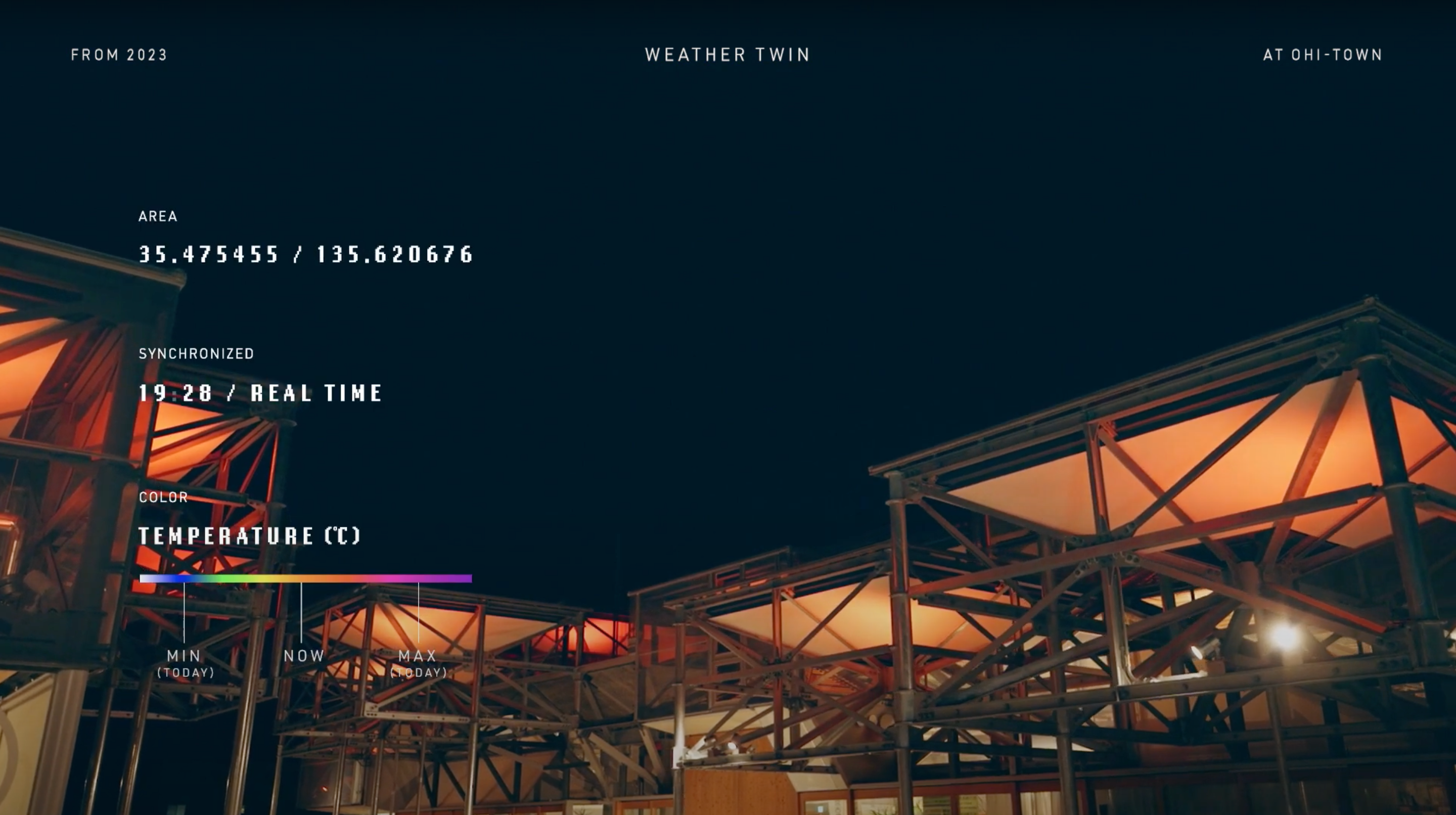 位置情報、リアルタイム時刻での天候、気温などと光の演出が連動