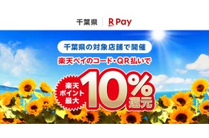 「楽天ペイ」、千葉県が実施する最大10%還元の「ポイント貯めて夏を満喫!キャッシュレス決済キャンペーン」に参加