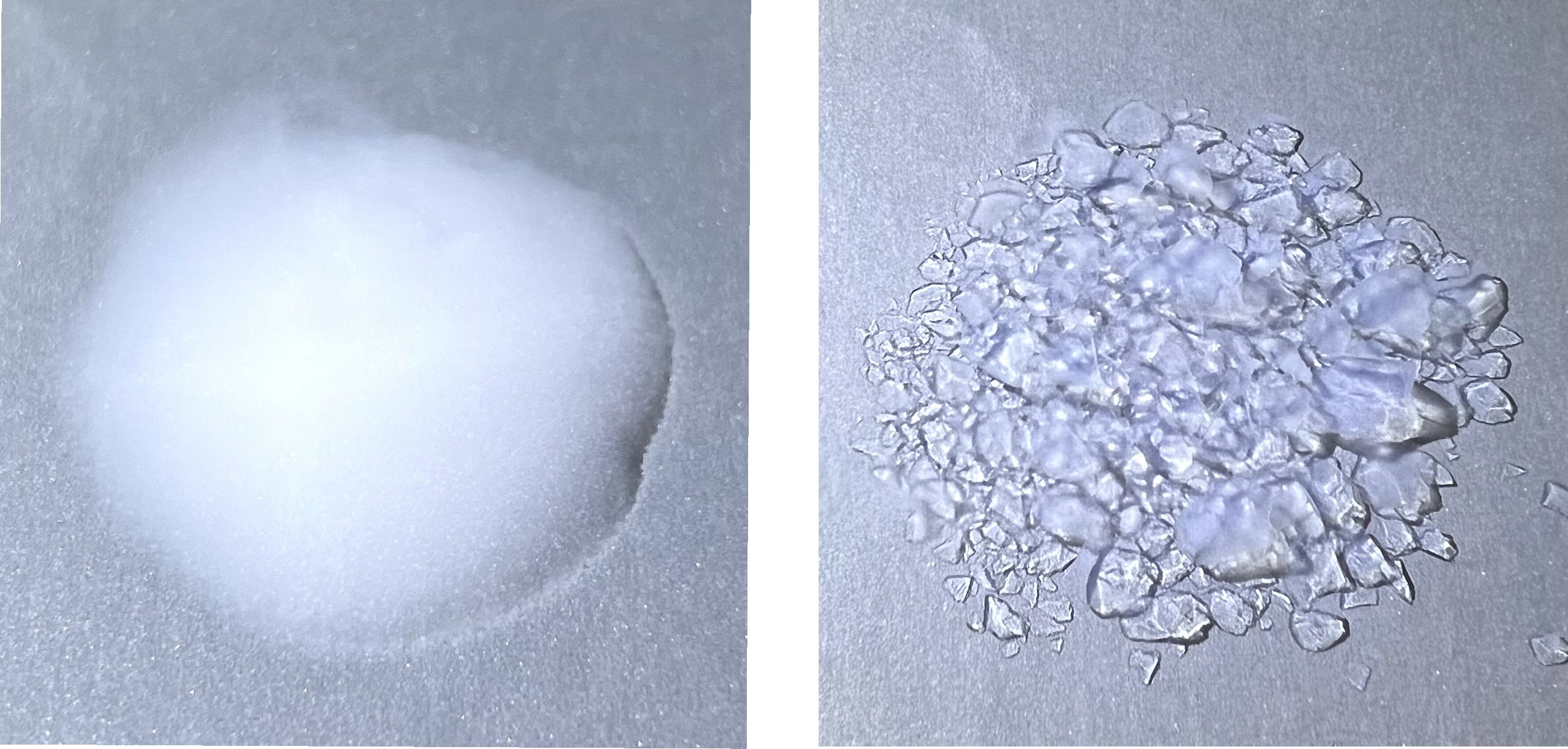 左：SUFAパウダー体、右：SUFAグラニュール体