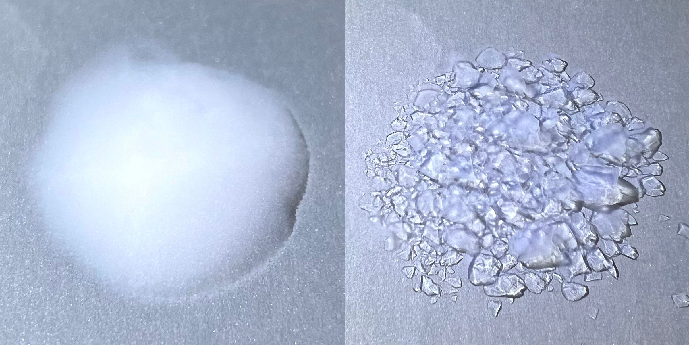 左：SUFAパウダー体、右：SUFAグラニュール体