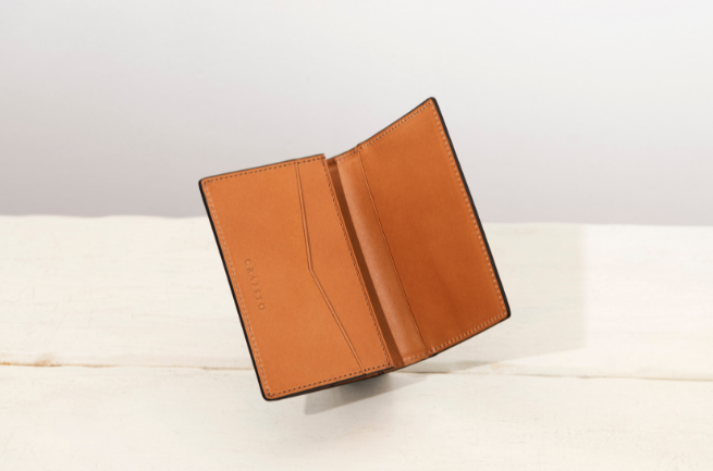 ブライドルレザー 薄型名刺入れ　ブラック（内装キャメル）